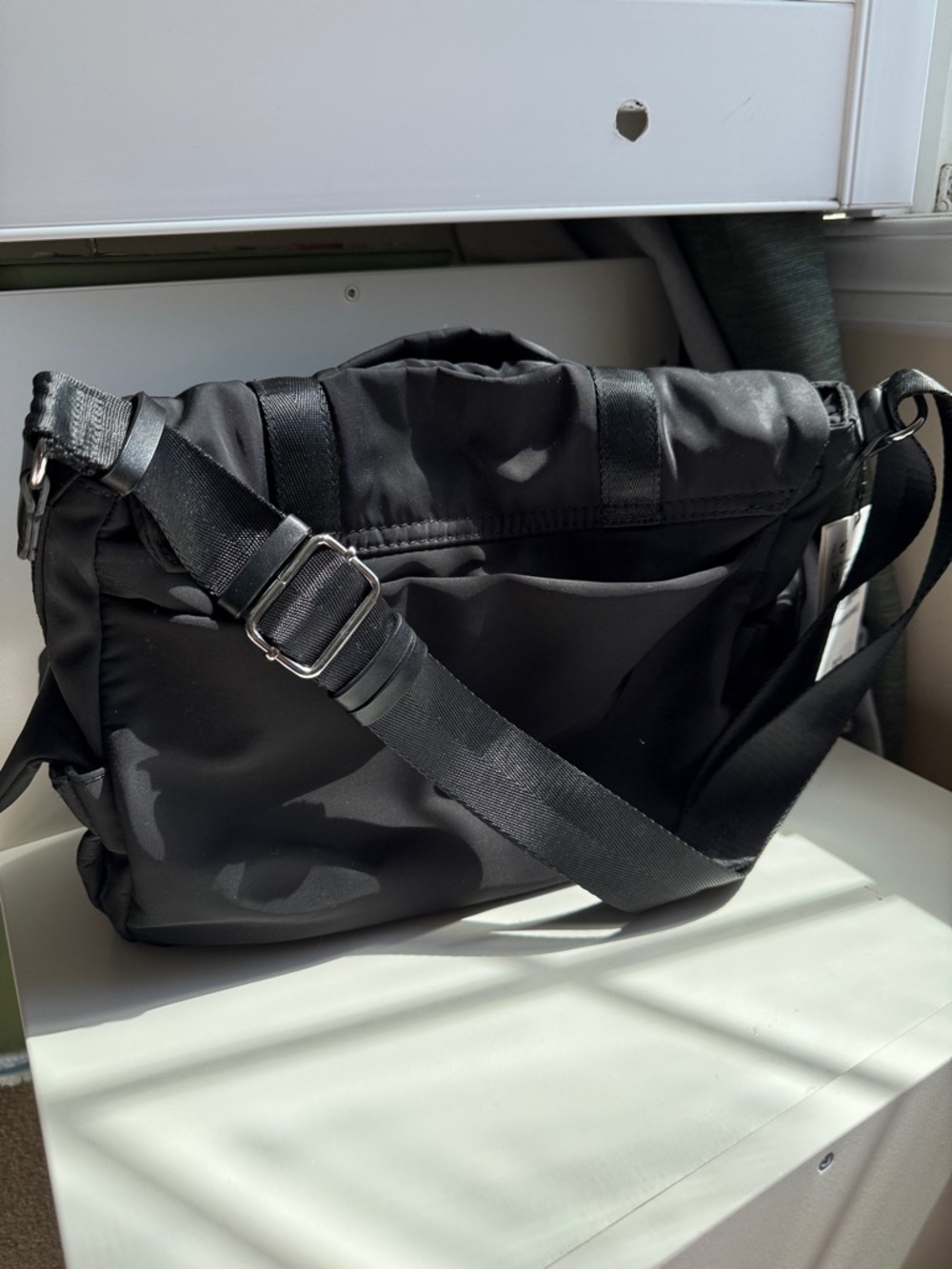 Zara Black Nylon Messenger Bag with Buckle Straps - Picture 2 of 5
